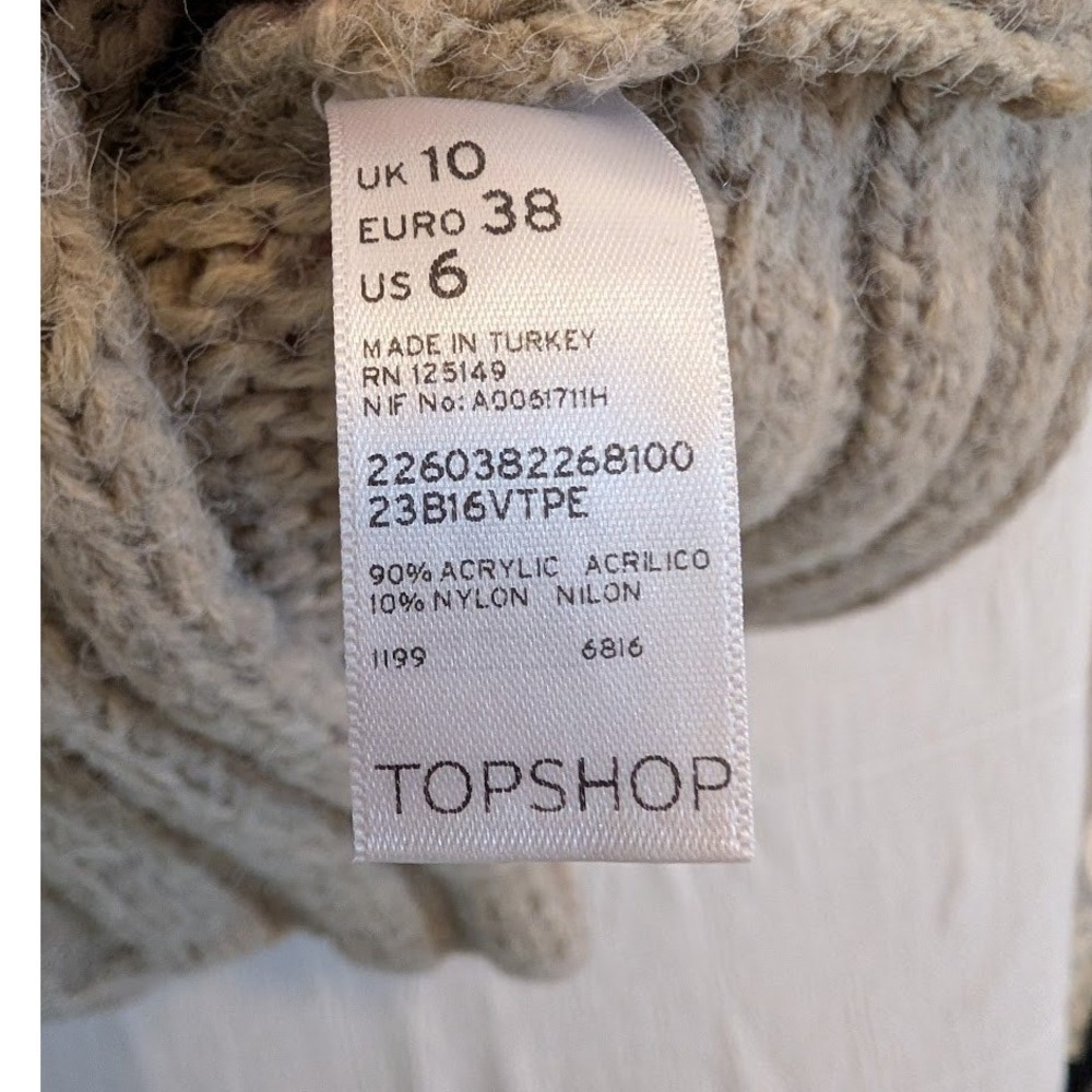 Topshop Cardigan Sweater Wrap Front Knit Dolman Sleeve‎ Beige Casual Size 6 - Picture 5 of 7